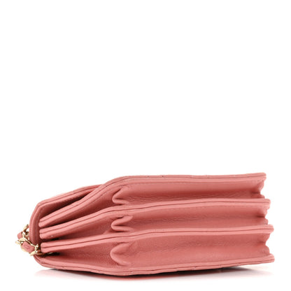 Lambskin Quilted Top Handle Flap Clutch With Chain Pink
