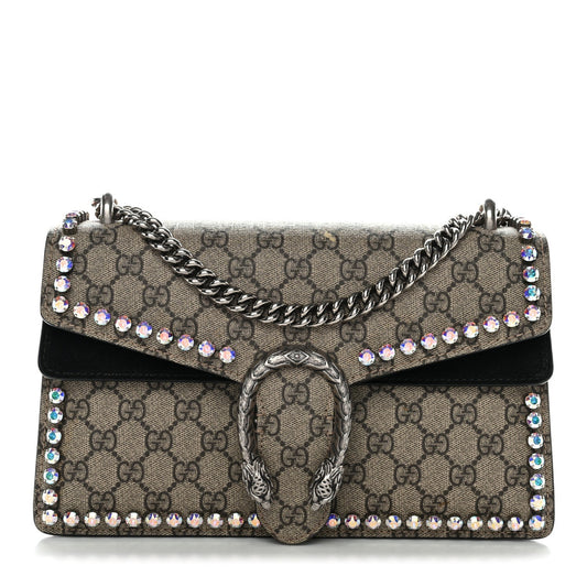 GG Supreme Monogram Crystal Small Dionysus Shoulder Bag Black