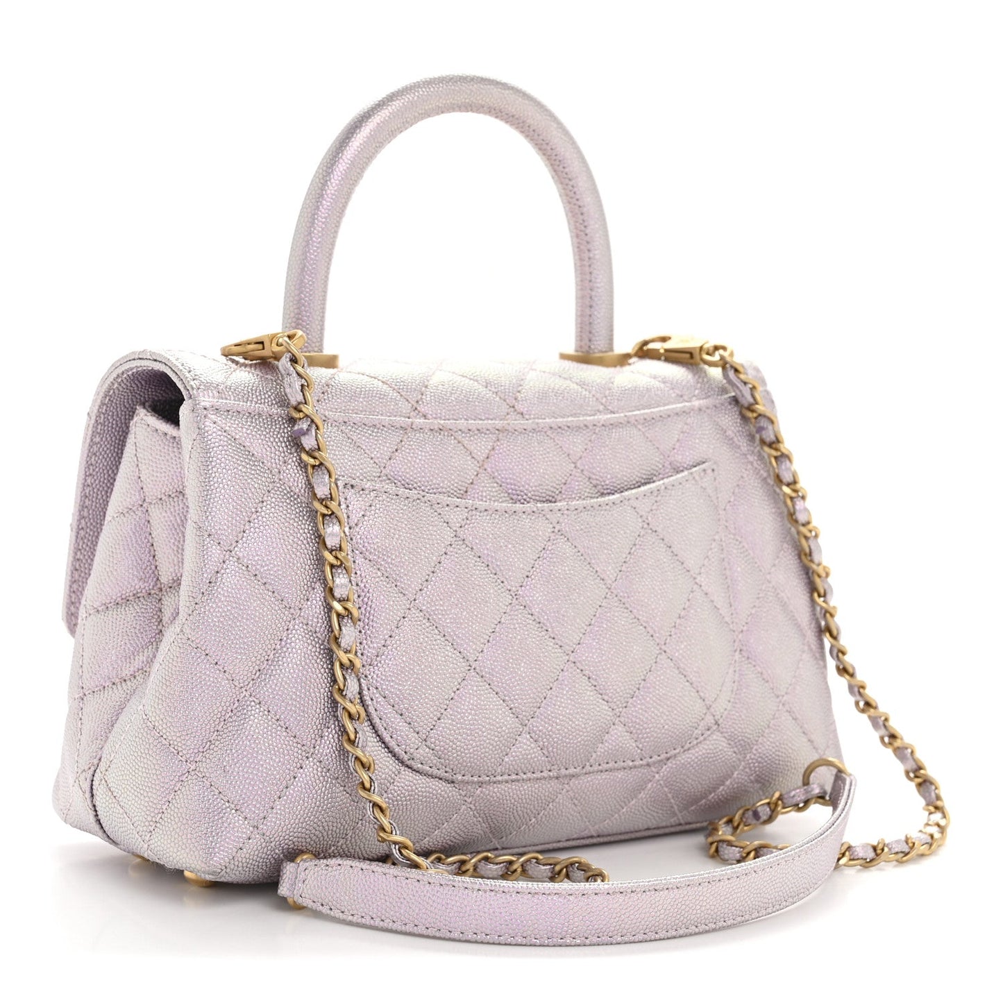 Metallic Caviar Quilted Mini Coco Handle Flap Light Pink