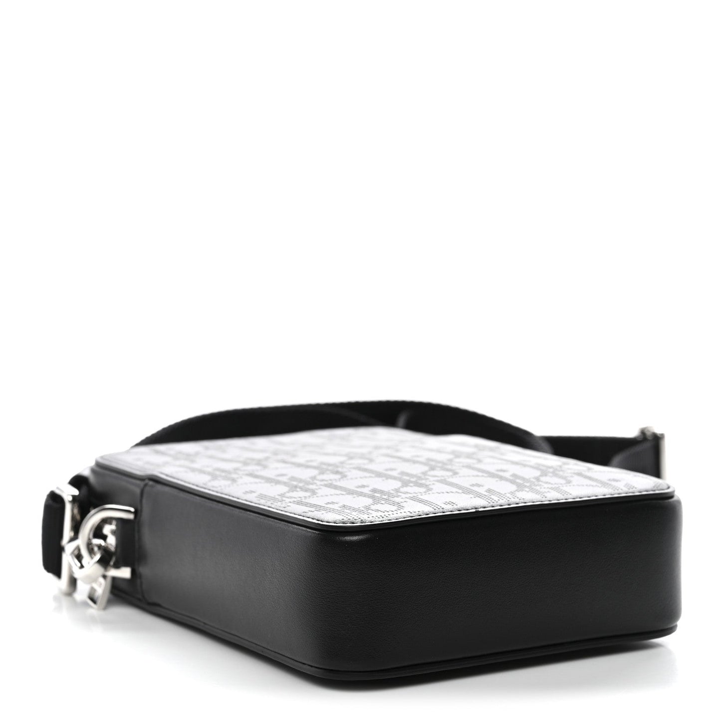 Calfskin Oblique Galaxy Perforated World Tour Messenger Pouch Black