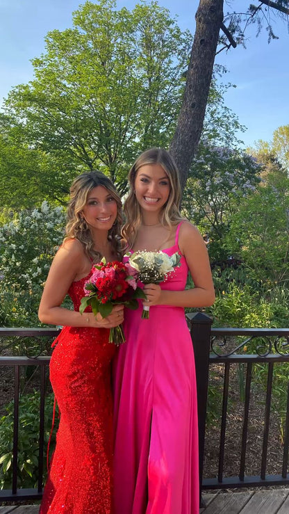 Red Mermaid Sequins Prom Dresses, Bodycon Evening Dresses