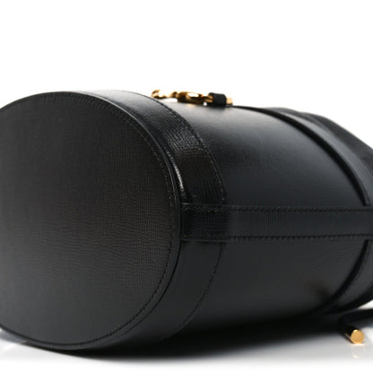 Azalea Sakai Calfskin Horsebit 1955 Drawstring Bucket Bag Black