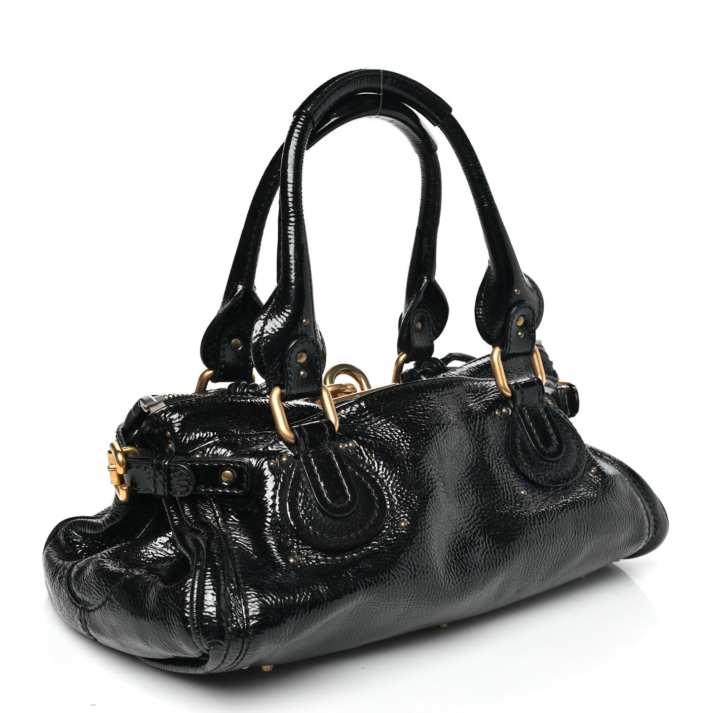 Crinkled Patent Medium Paddington Satchel Black