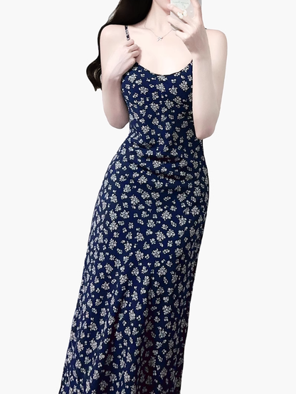 2025 Summer New French Deep V-neck Halter Waist A-line Sleeveless Short Dress R0910
