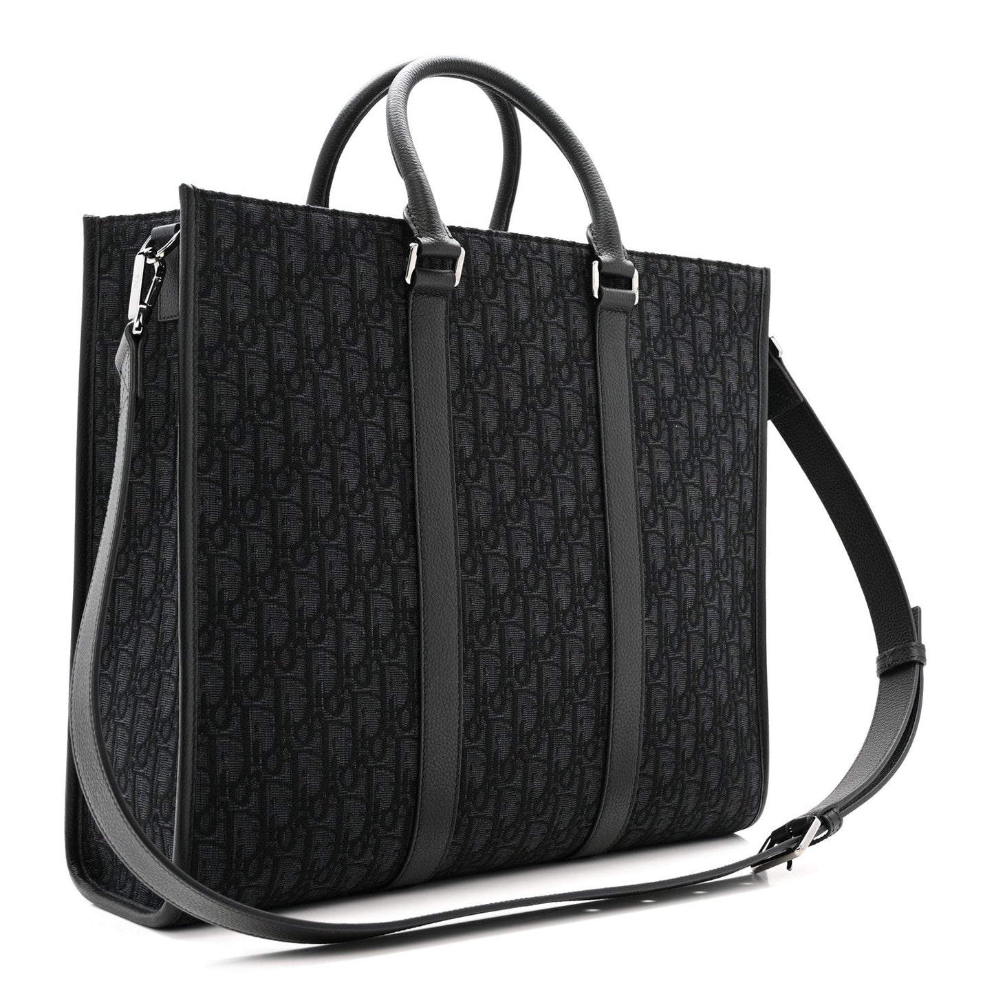 Oblique Grained Calfskin East West Tote Black