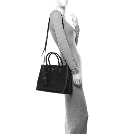 Saffiano Cuir Medium Double Bag Black Fuoco