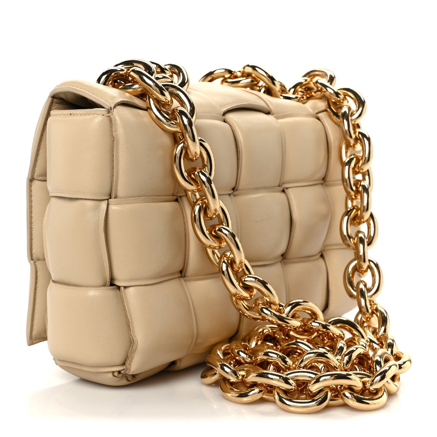 Lambskin Maxi Intreccio Padded Chain Cassette Crossbody Bag Porridge