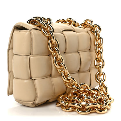 Lambskin Maxi Intreccio Padded Chain Cassette Crossbody Bag Porridge