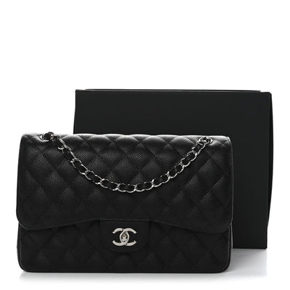 Caviar Quilted Jumbo Double Flap Black