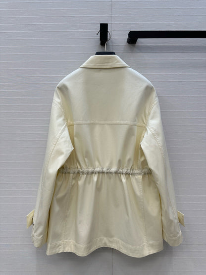 BV Shirt Jacket Leather Bound Belt in Cream Cotton