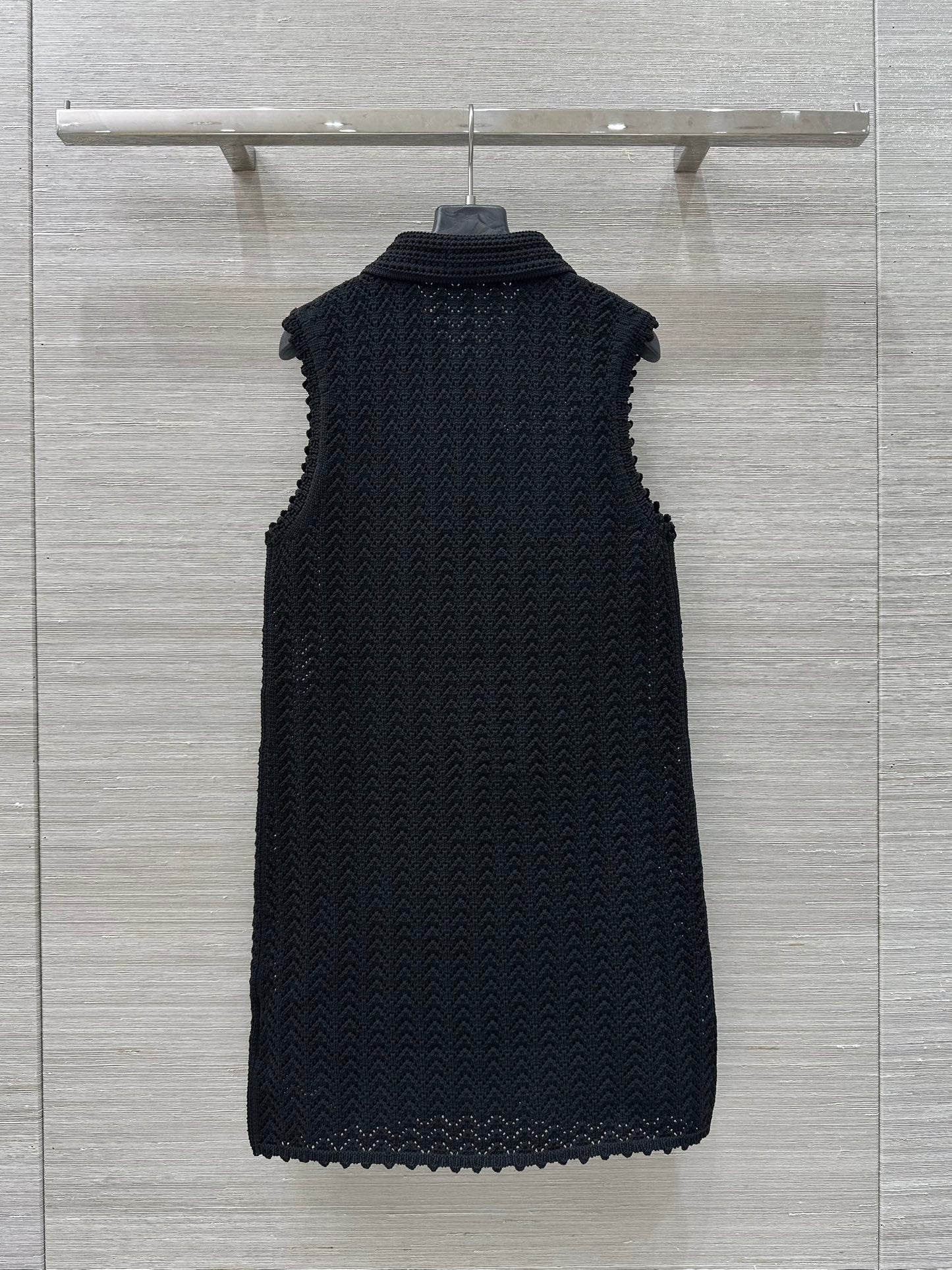 Gucci 25 Hollow Knitted Polo Vest Dress Black Polyester Fiber