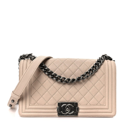 Caviar Quilted Medium Boy Flap Beige