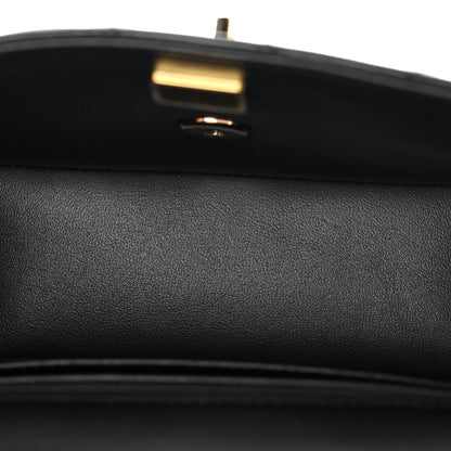 Lambskin Quilted Mini Top Handle Rectangular Flap Black