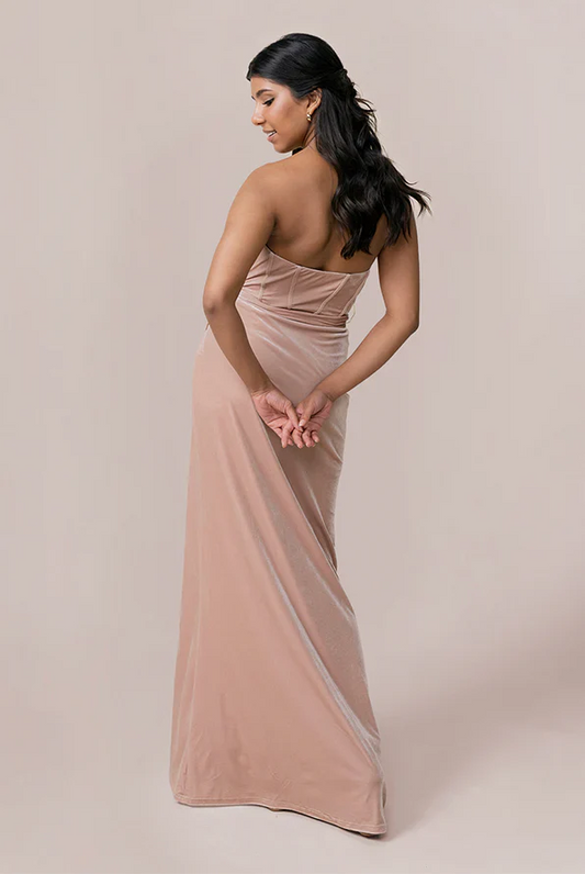 omberprom Elegant Smooth Chest Velvet Dress With Slit Formal Dress for  Wedding Guest Dress