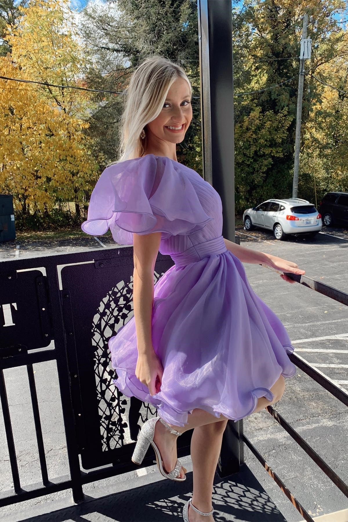 PM522,Ruffles Organza A-Line Short Homecoming Dress