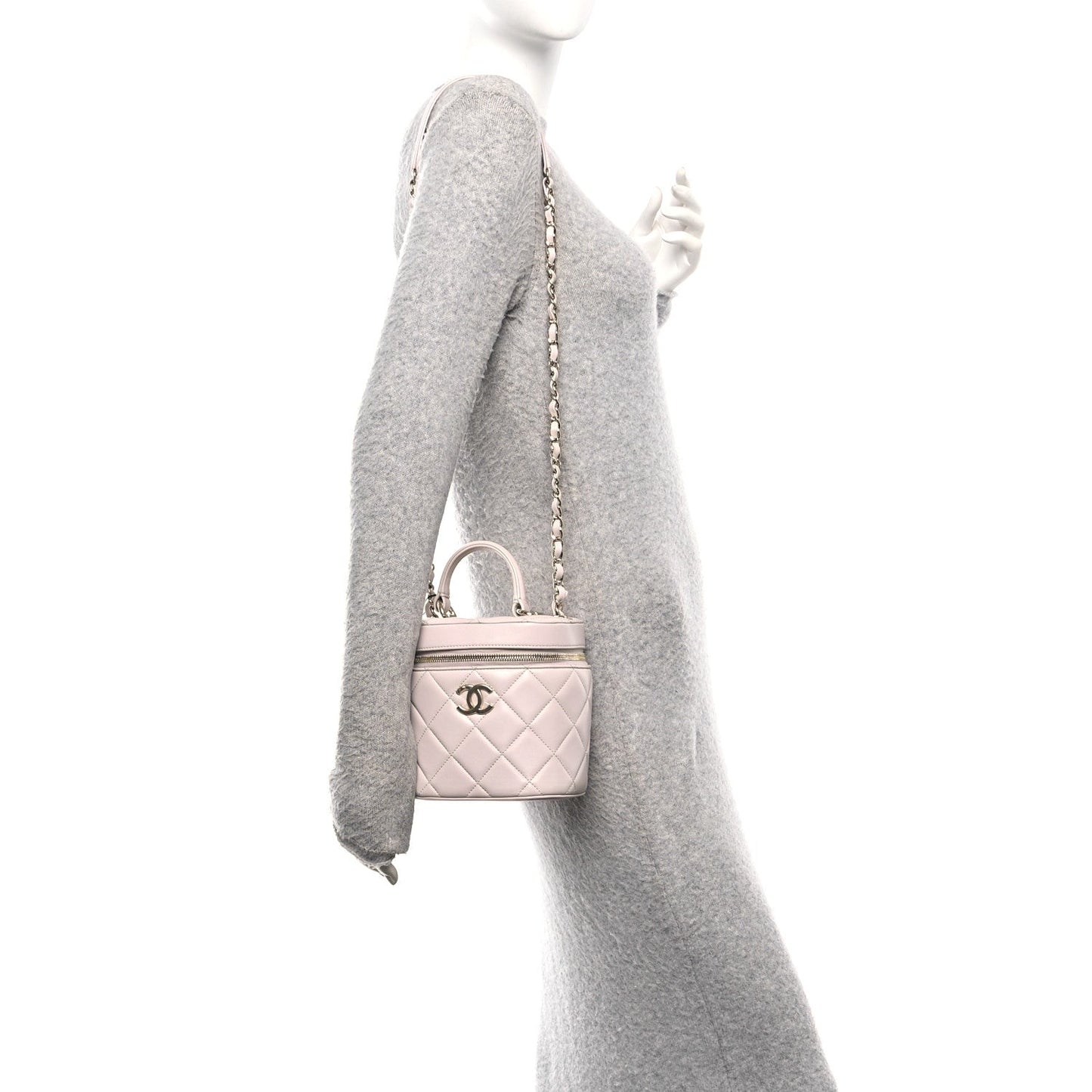 Lambskin Quilted Trendy Vanity Case Lilac