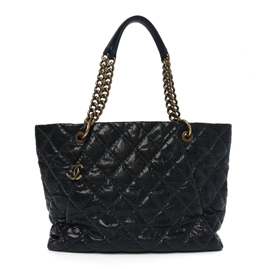 Glazed Caviar Coco Pleats Totes Navy