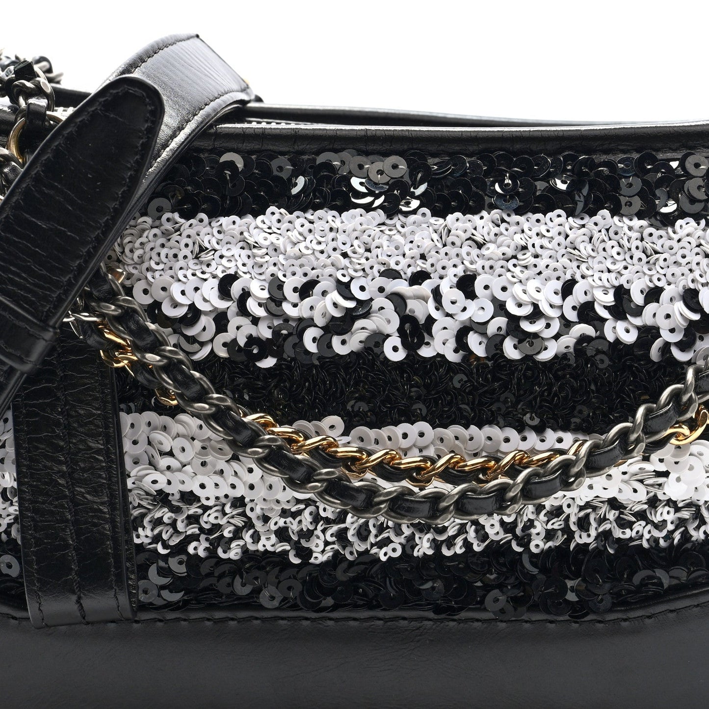 Sequin Calfskin Small Gabrielle Hobo Black White