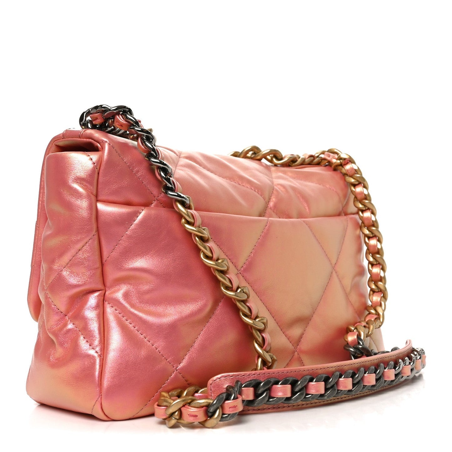 Iridescent Lambskin Quilted Large Chanel 19 Flap Pink