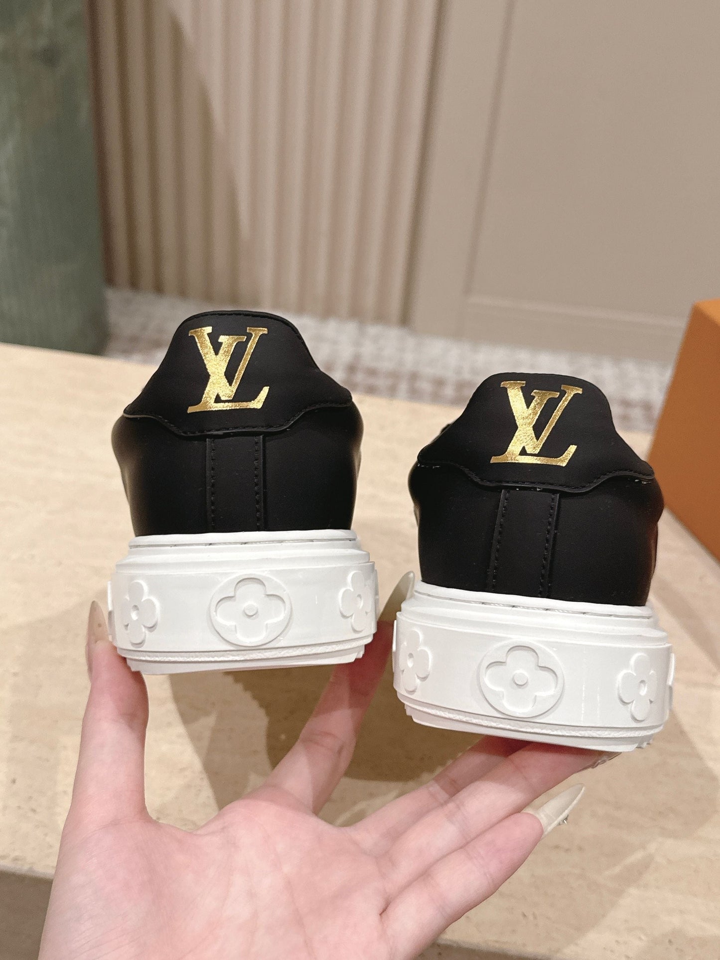 LV 1AICMB Time Out Sneaker Black Perforated Mahina Mongram Leather 555678