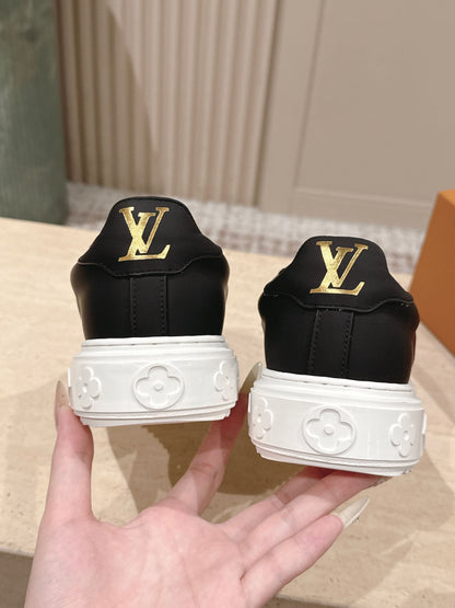 LV 1AICMB Time Out Sneaker Black Perforated Mahina Mongram Leather 555678