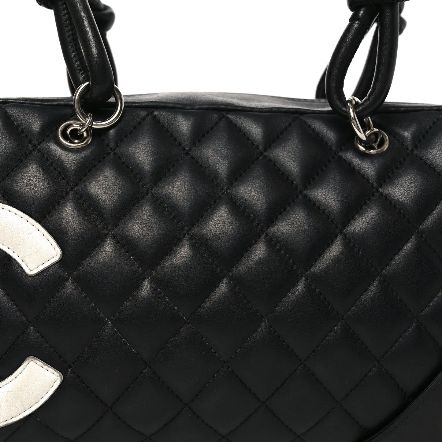 Calfskin Quilted Large Cambon Bowler Black White