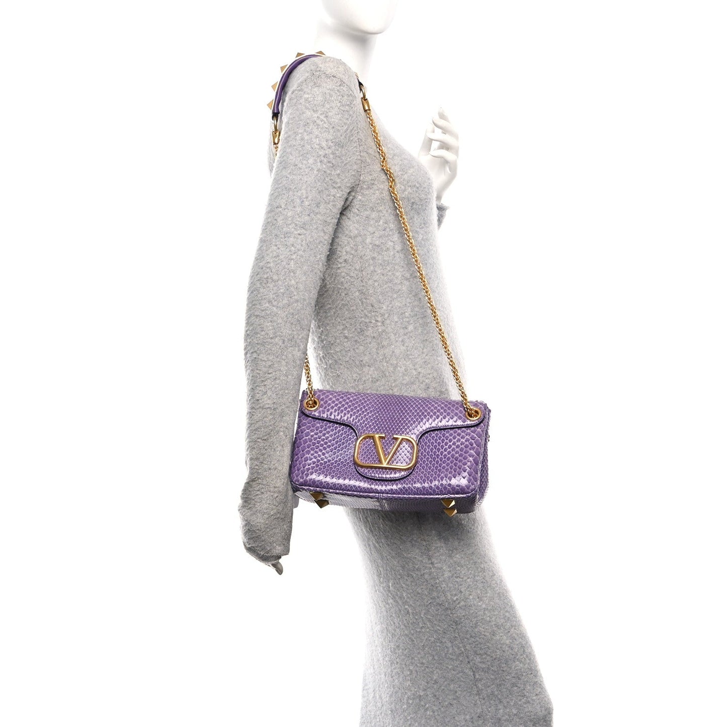 Snakeskin Stud Sign Shoulder Bag Purple