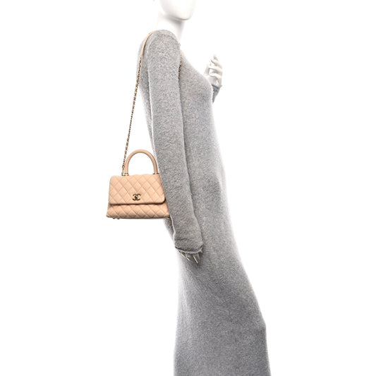 Caviar Quilted Mini Coco Handle Flap Beige