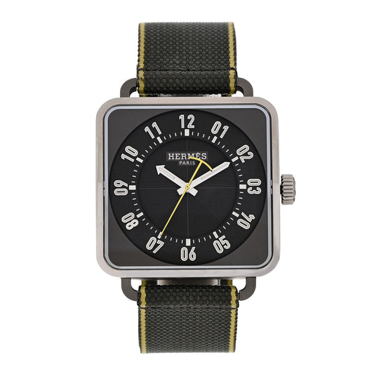 Stainless Steel Fabric 38mm Carre H Automatic Watch Gris Perle