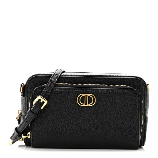 Grained Calfskin Caro Double Pouch Black