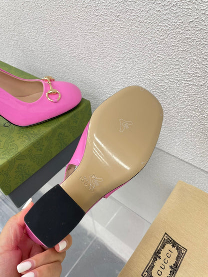 GG WOMEN'S HORSEBIT SLINGBACK 95MM IN FUSICA PINK CALFSKIN