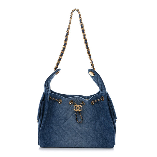 Washed Denim Quilted Small Chanel 25 Handbag Blue