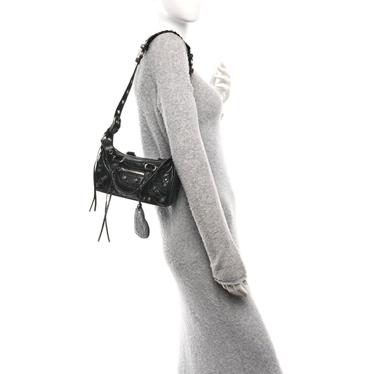 Agneau Arena Mini Le Cagole Duffle Crossbody Bag Black