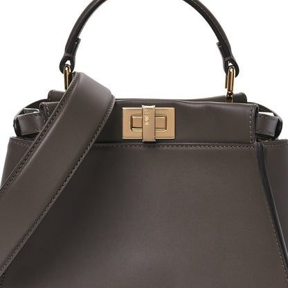 Vitello Seta Suede FF Mini Peekaboo Iconic Satchel Chocolate Sigaro Marrone