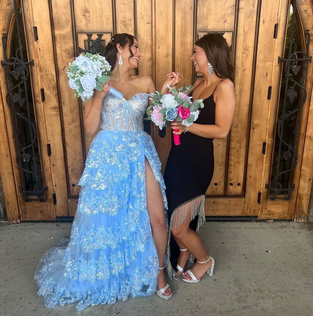 Luxury Off The Shoulder Layers Split Prom Evening Dress
