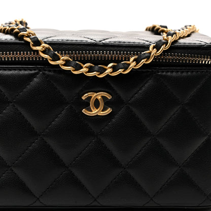 Lambskin Quilted Pearl Crush Small Vanity Case With Chain Black