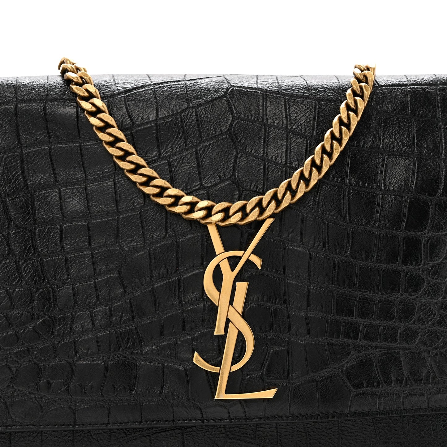Calfskin Crocodile Embossed Suede Medium Reversible Monogram Kate Satchel Military Taupe