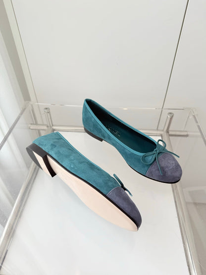 Chanel 25 Ballet Flat Green Mix Gray Suede 566822