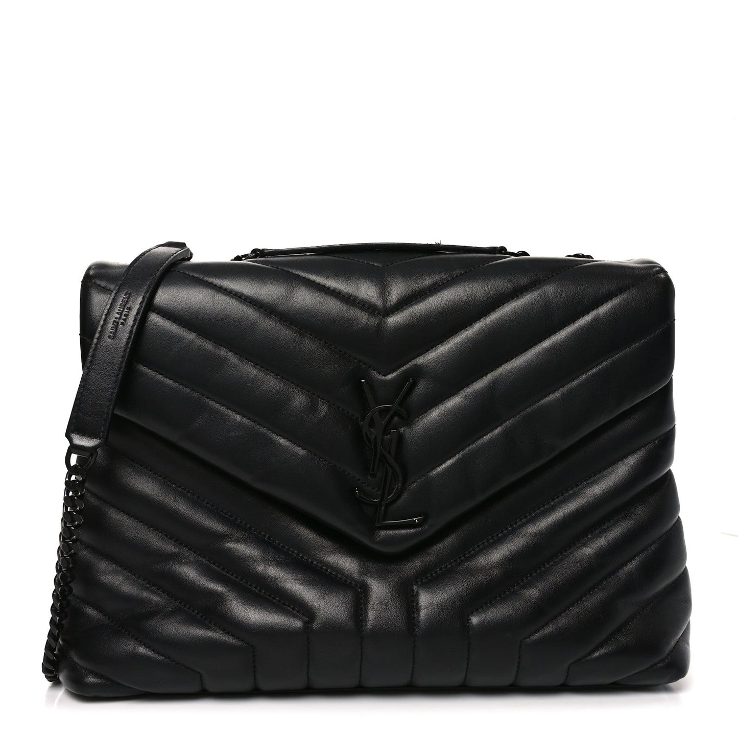 Calfskin Y Quilted Monogram Monochrome Medium Loulou Chain Satchel Black