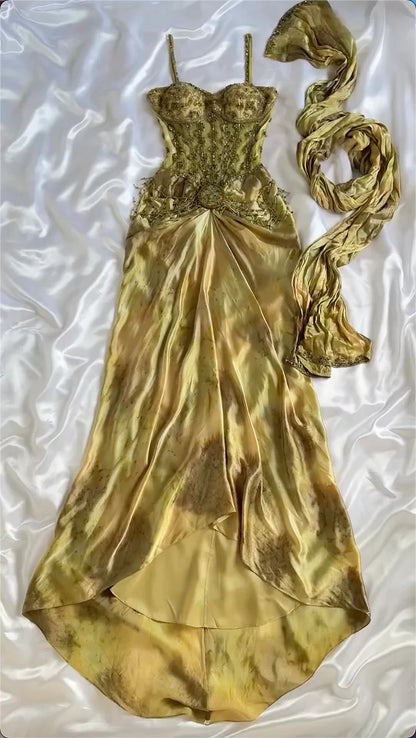 Vintage Shiny Beaded Sweetheart Prom Dress Sheath Spaghetti Strap Evening Dress Long Formal Dress TP4697