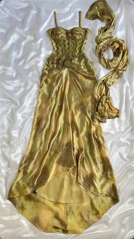 Vintage Shiny Beaded Sweetheart Prom Dress Sheath Spaghetti Strap Evening Dress Long Formal Dress TP4697