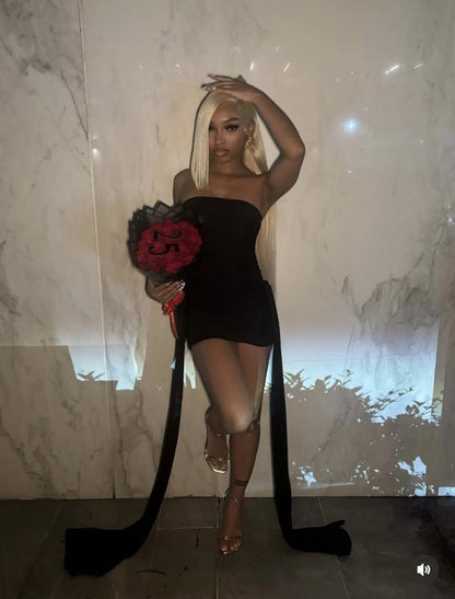 Strapless Black Sheath Short Birthday Dress Mini Prom Gown