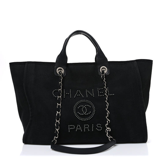 Canvas Pearl Medium Deauville Tote Black