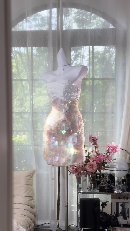 Gorgeous Princess Sequin Strapless Sheath Elegant Chiffon Homecoming Dress Evening Dress Prom Dresses TP4143
