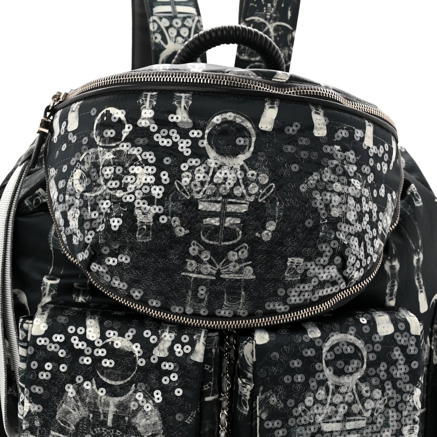 Sequin Nylon Lambskin Astronaut Essentials Backpack Black White
