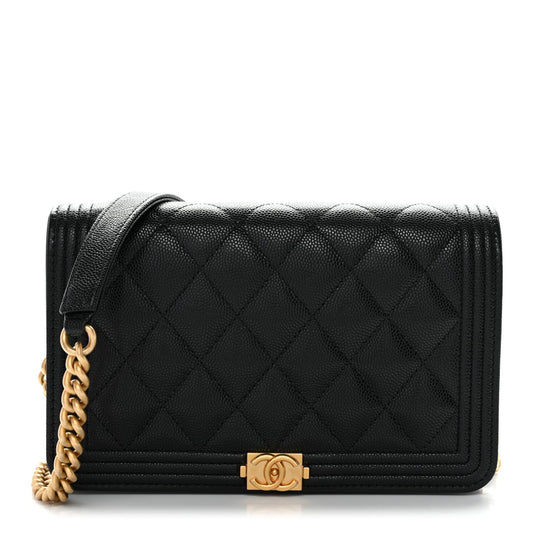 Caviar Quilted Boy Wallet On Chain WOC Black