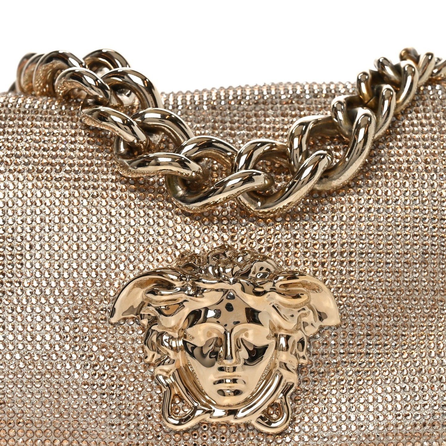 Suede Crystal Medusa Sultan Evening Bag Gold