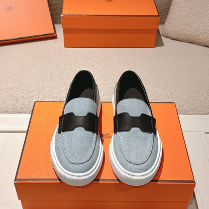 HM 25ss Platform Loafers Light Blue Black Denim Sheepskin 577168