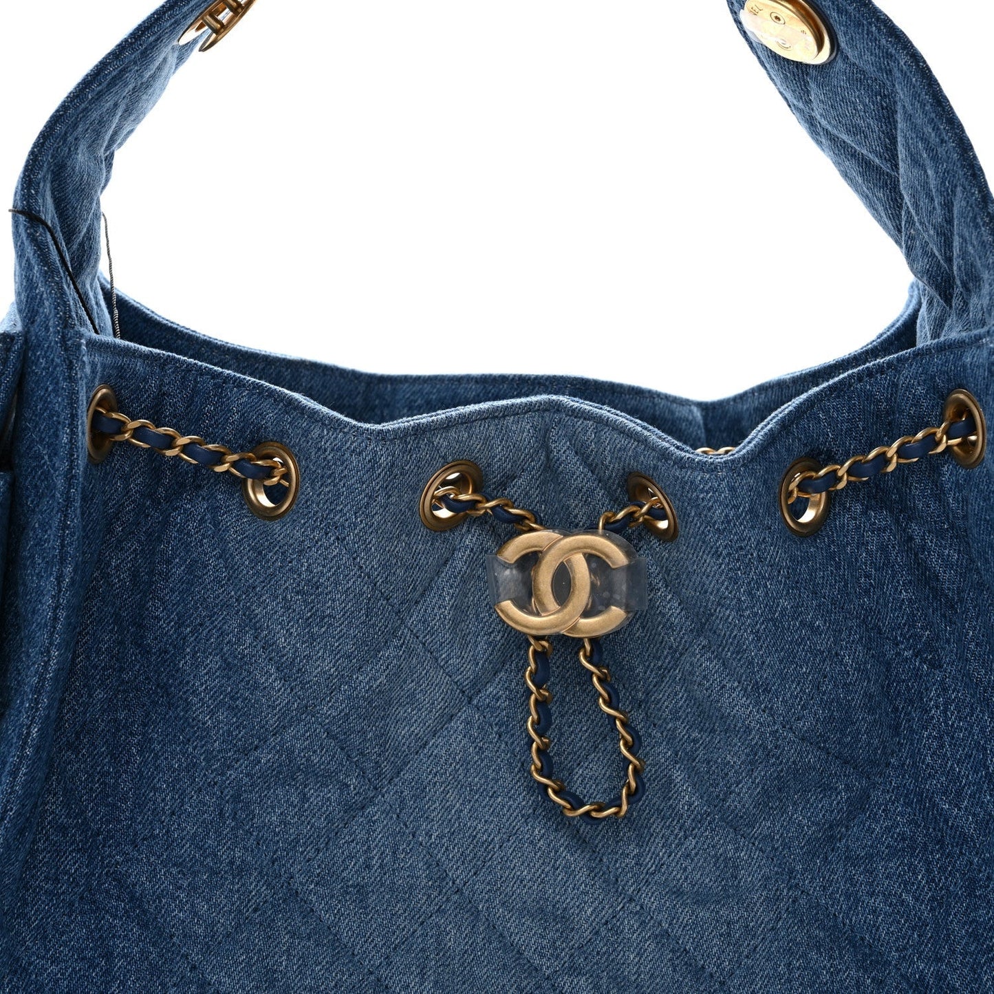 Washed Denim Quilted Small Chanel 25 Handbag Blue