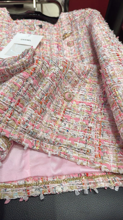 CC Brooch Tweed Pink Jacket